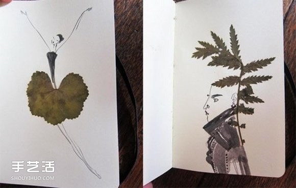 创意树叶贴画贺卡DIY 把画画和树叶融为一体