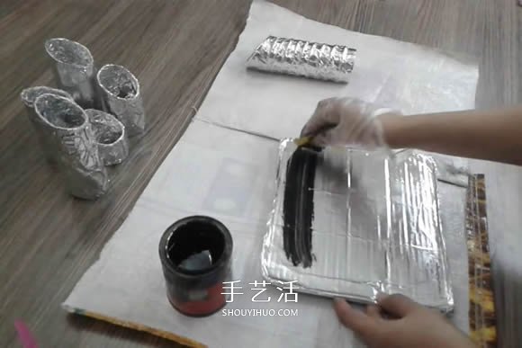 卷纸筒保鲜膜筒废物利用 手工制作多孔笔筒