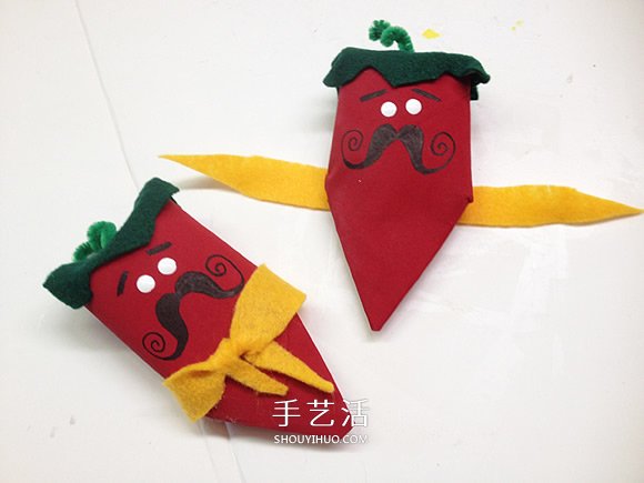 幼儿园卷纸筒废物利用 手工制作大胡子红辣椒