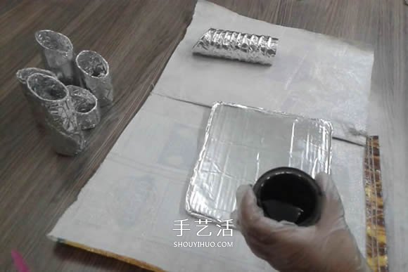 卷纸筒保鲜膜筒废物利用 手工制作多孔笔筒
