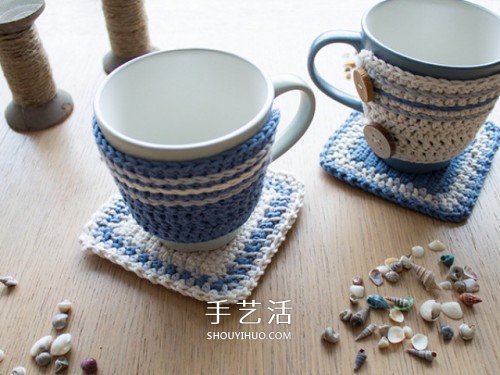 小清新毛线杯垫和杯套的手工编织方法图解