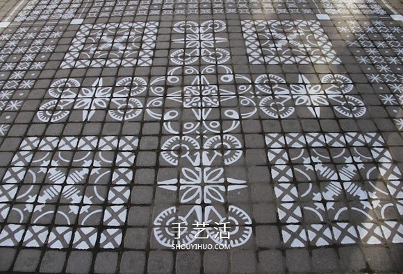 手绘马路上的古典地毯 与城市现代美学成对比