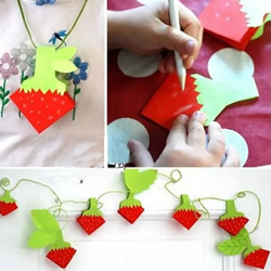 儿童折纸草莓的折法图解 可以做墙饰或项链