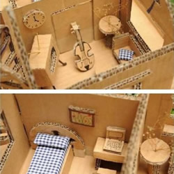 废弃纸箱制作的房屋模型 想住到里面去么？