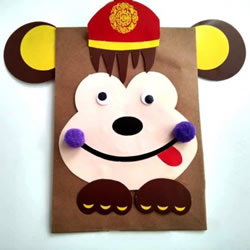 简单小猴子纸袋的做法 幼儿制作卡通牛皮纸袋
